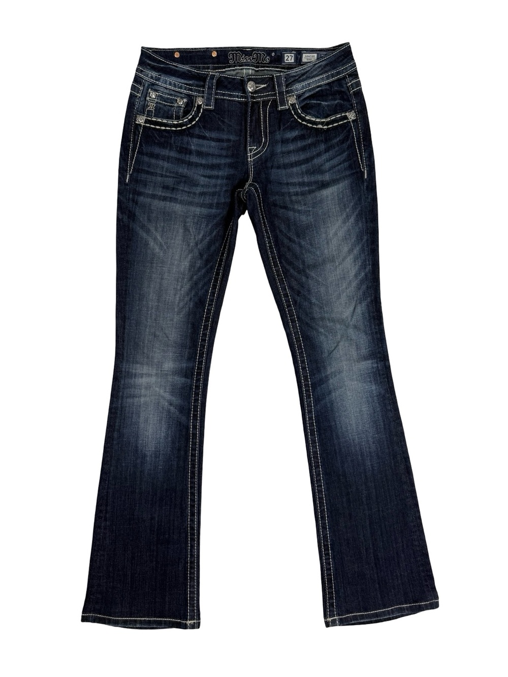 Miss Me Jeans Womens 27 Bootcut Dark Wash Embroidered Western Low Rise Casual